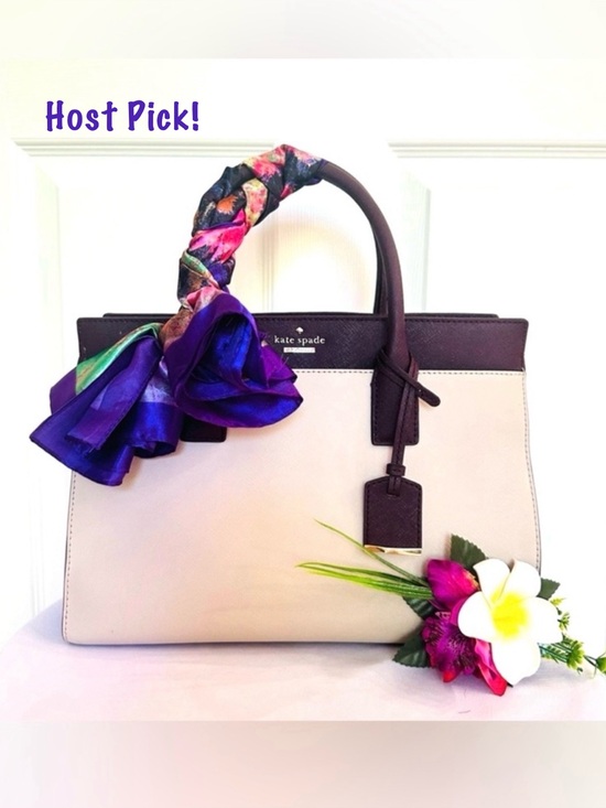 kate spade Handbags - KATE SPADE ~ Two-Tone Cream, Dark Purple, and Lavender Satchel w/Colorful Scarf